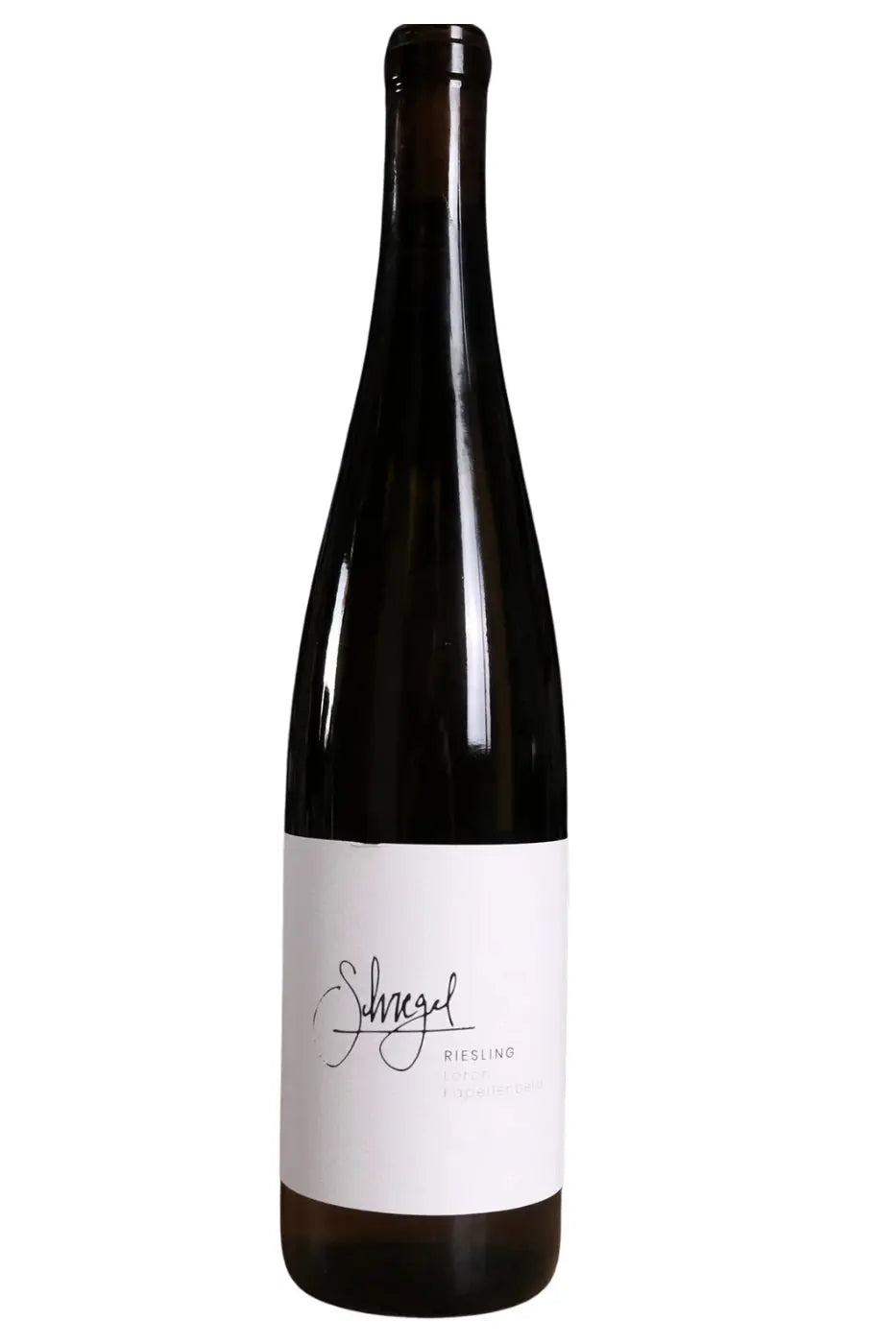 Riesling Weinflasche Schregel Lorch Kapellenberg vor weißem Hintergrund