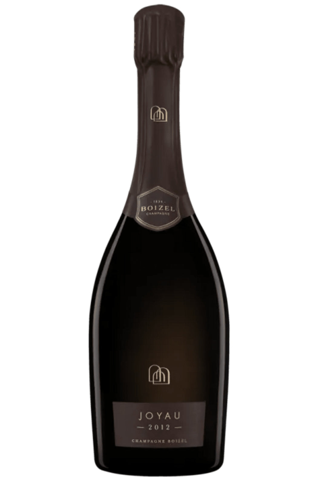 Flasche Boizel Joyau 2012 Champagner auf weißem Hintergrund
