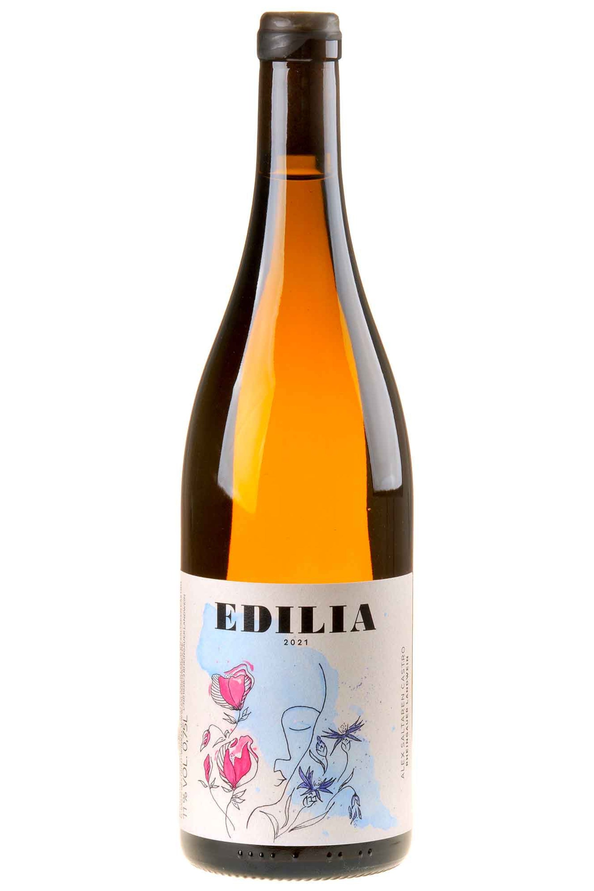 Edilia 2021 Weinflasche mit künstlerischem Etikett, floralen Motiven und modernem Design