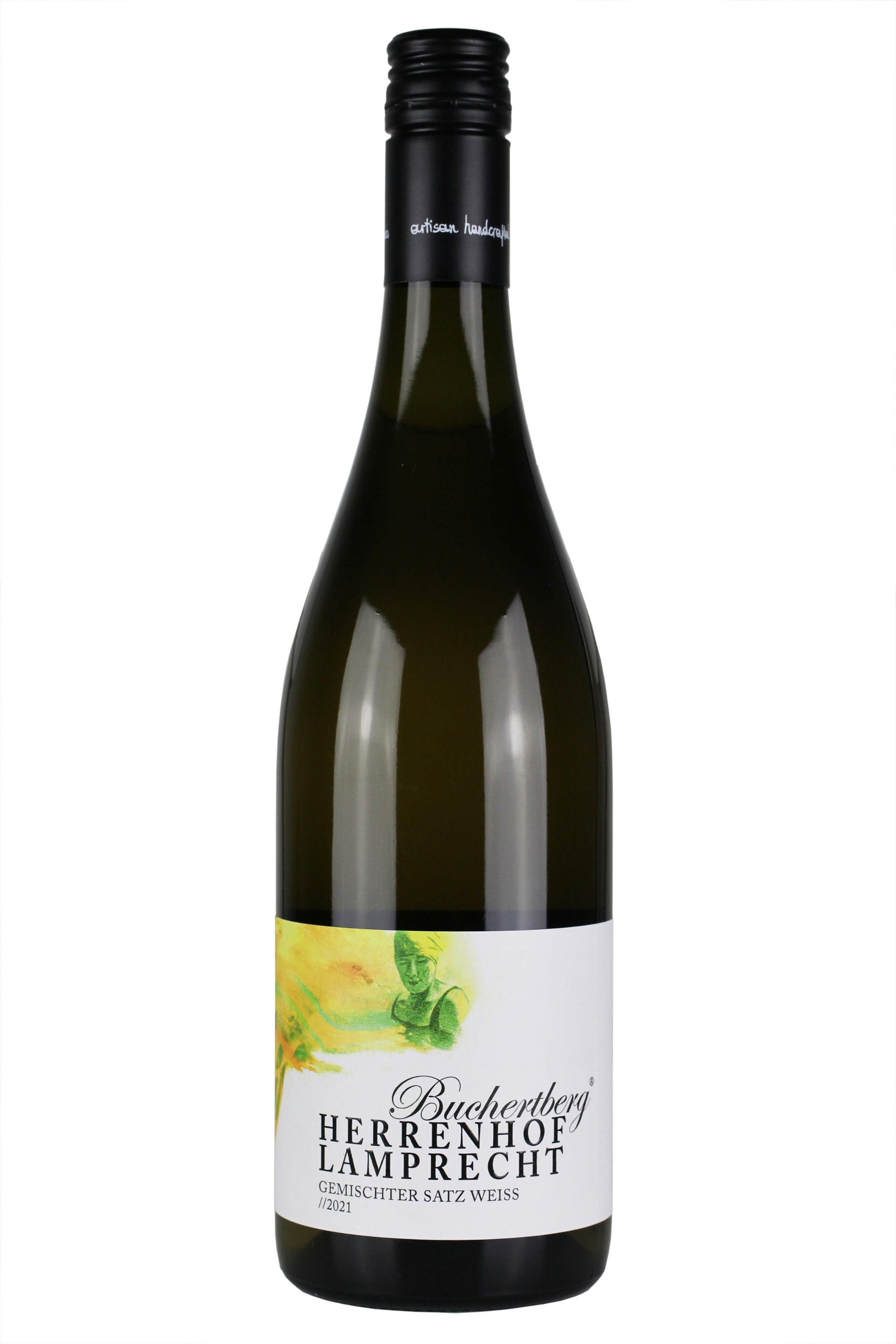 Weißweinflasche Herrenhof Lamprecht Gemischter Satz Weiss 2021 mit modernem Etikett