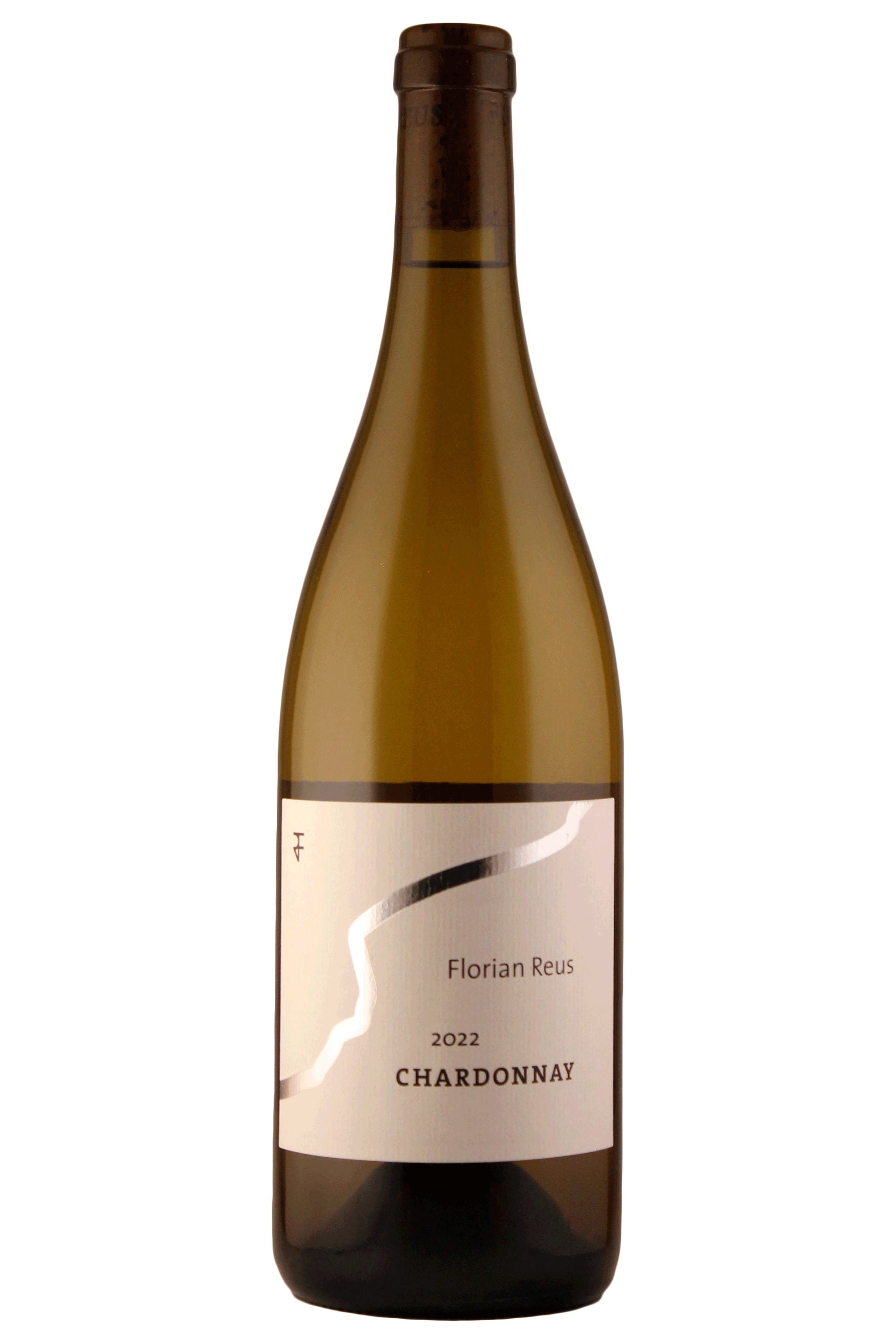 Flasche Florian Reus 2022 Chardonnay Weißwein mit modernem, weißem Etikett