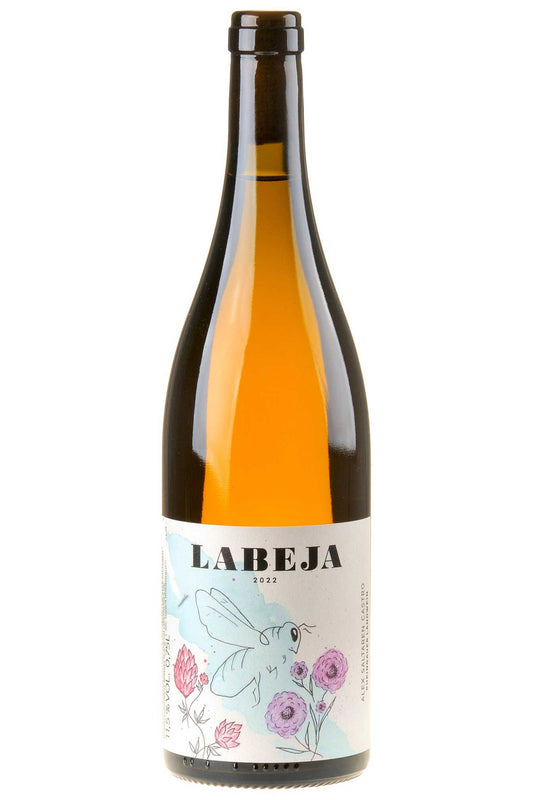 Labeja Weißwein 2022 Flasche mit illustriertem Bienen- und Blumenetikett, Produktfoto