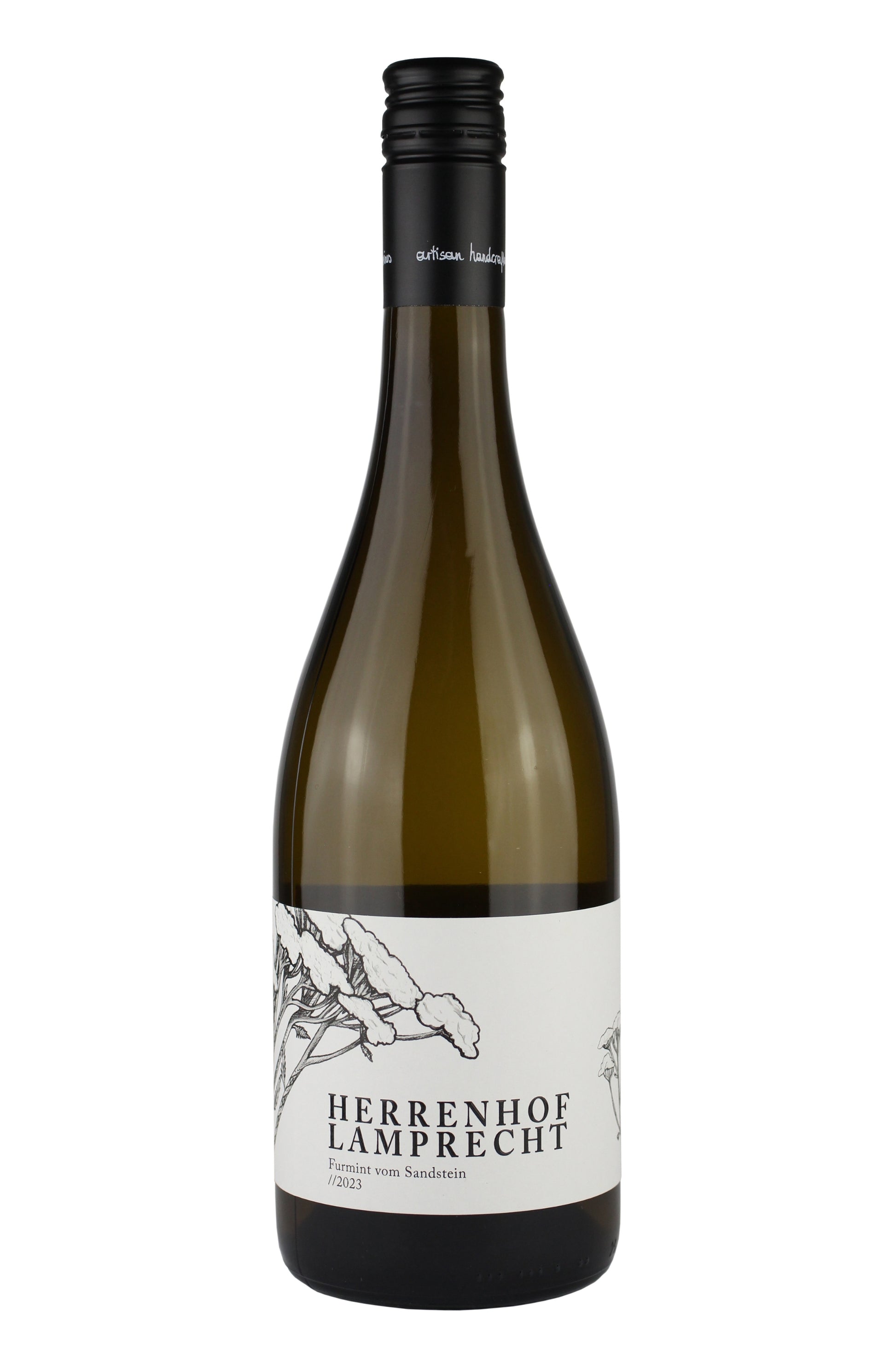 Herrenhof Lamprecht Furmint 2023 Weinflasche mit weißem Etikett und floraler Grafik