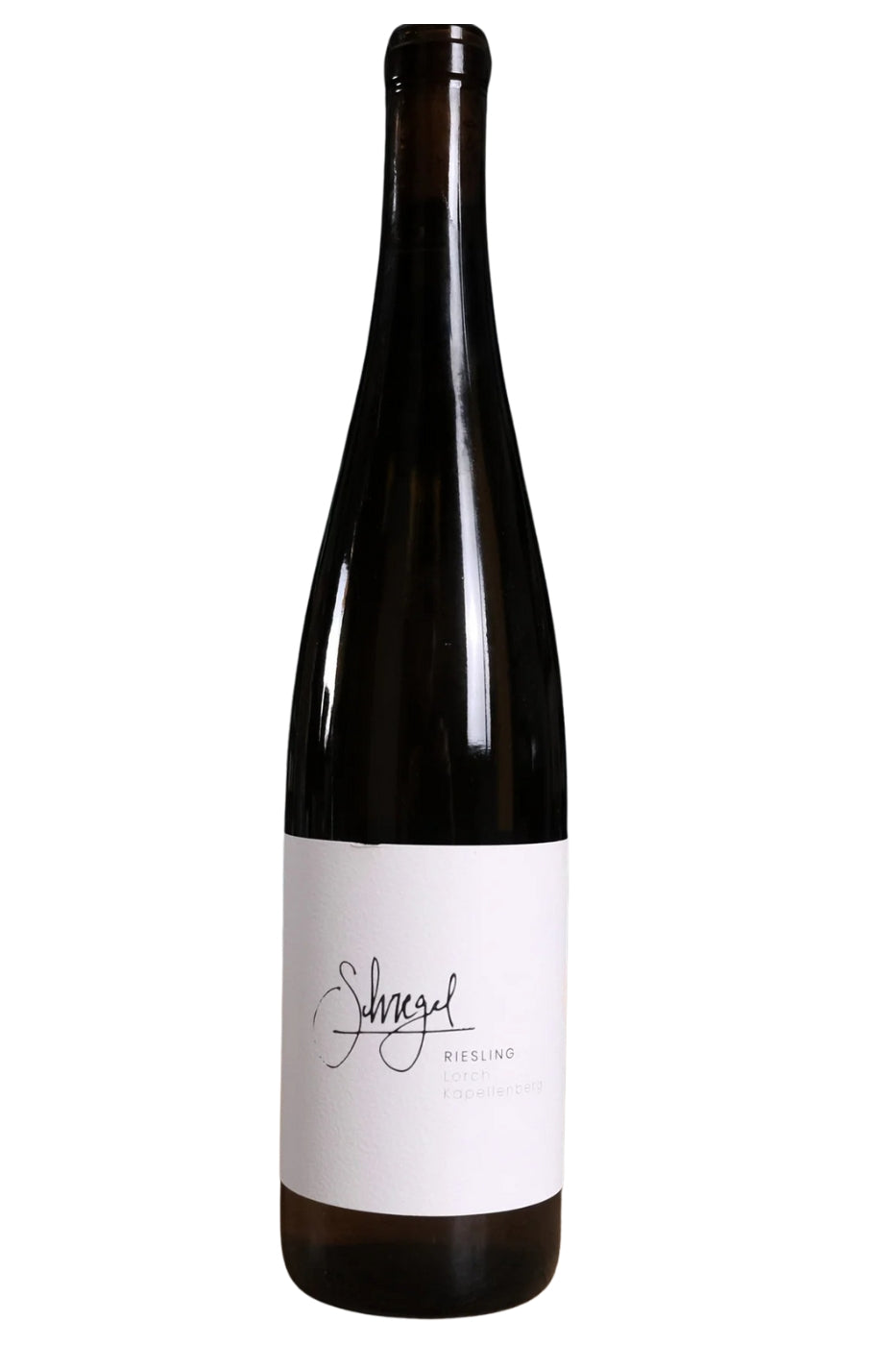 Riesling Weinflasche Schregel Lorch Kapellenberg vor weißem Hintergrund
