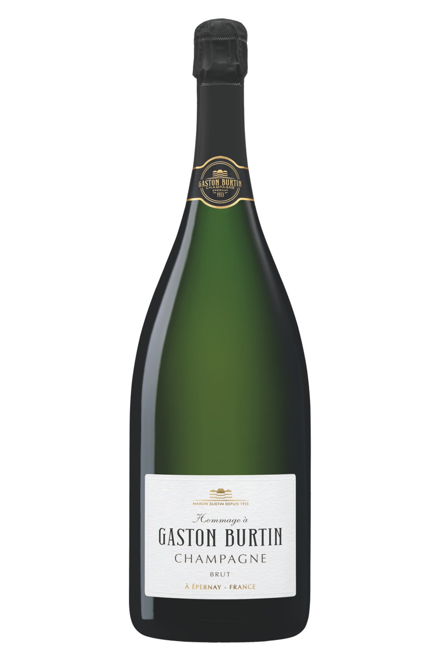 Gaston Burtin Champagner Brut Flasche mit Etikett auf weißem Hintergrund