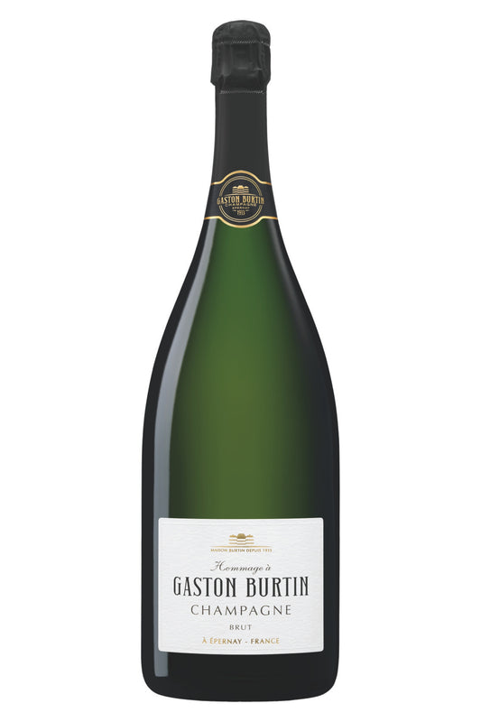 Gaston Burtin Champagner Brut Flasche mit Etikett auf weißem Hintergrund